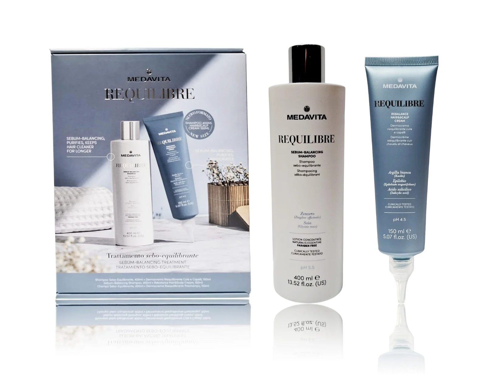 Kit Antisebum Medavita - Sampon Antisebum 400ml si Rebalance Hair and Scalp Cream 150ml