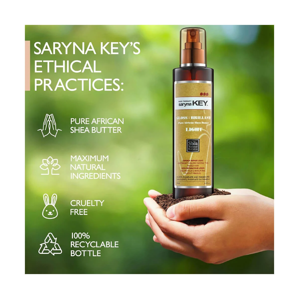 Spray de stralucire pentru par fin cu unt de Shea Saryna Key - 250ml - imagine 2
